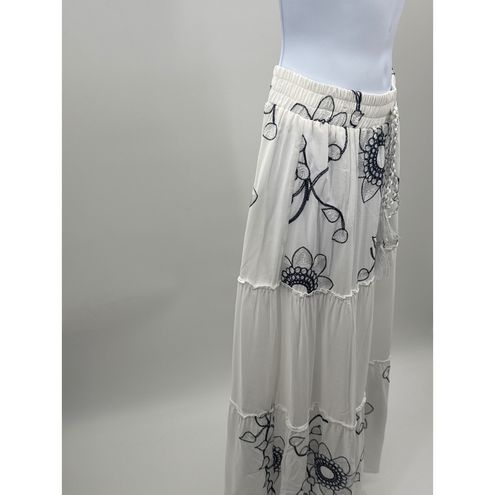 Mermaid Fashion Womens White Floral Embroidered Sequin Tiered Maxi Skirt Small - Picture 4 of 9